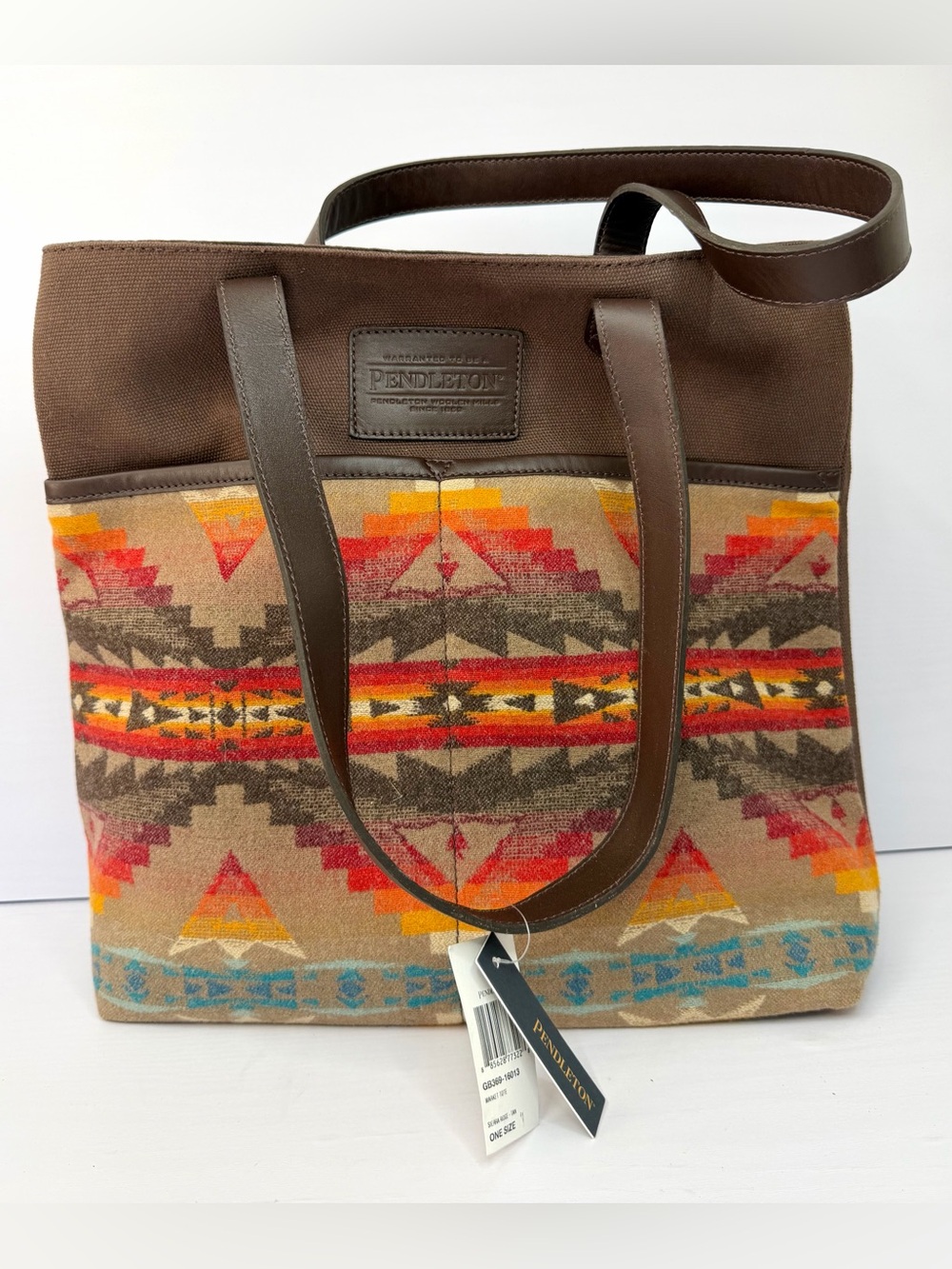 Pendleton Sierra Ridge Market Tote Bag Wool Leather Canvas Southwestern Boho NWT
